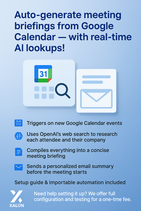 Auto‑generate meeting attendee research with GPT‑4o, Google Calendar and Gmail